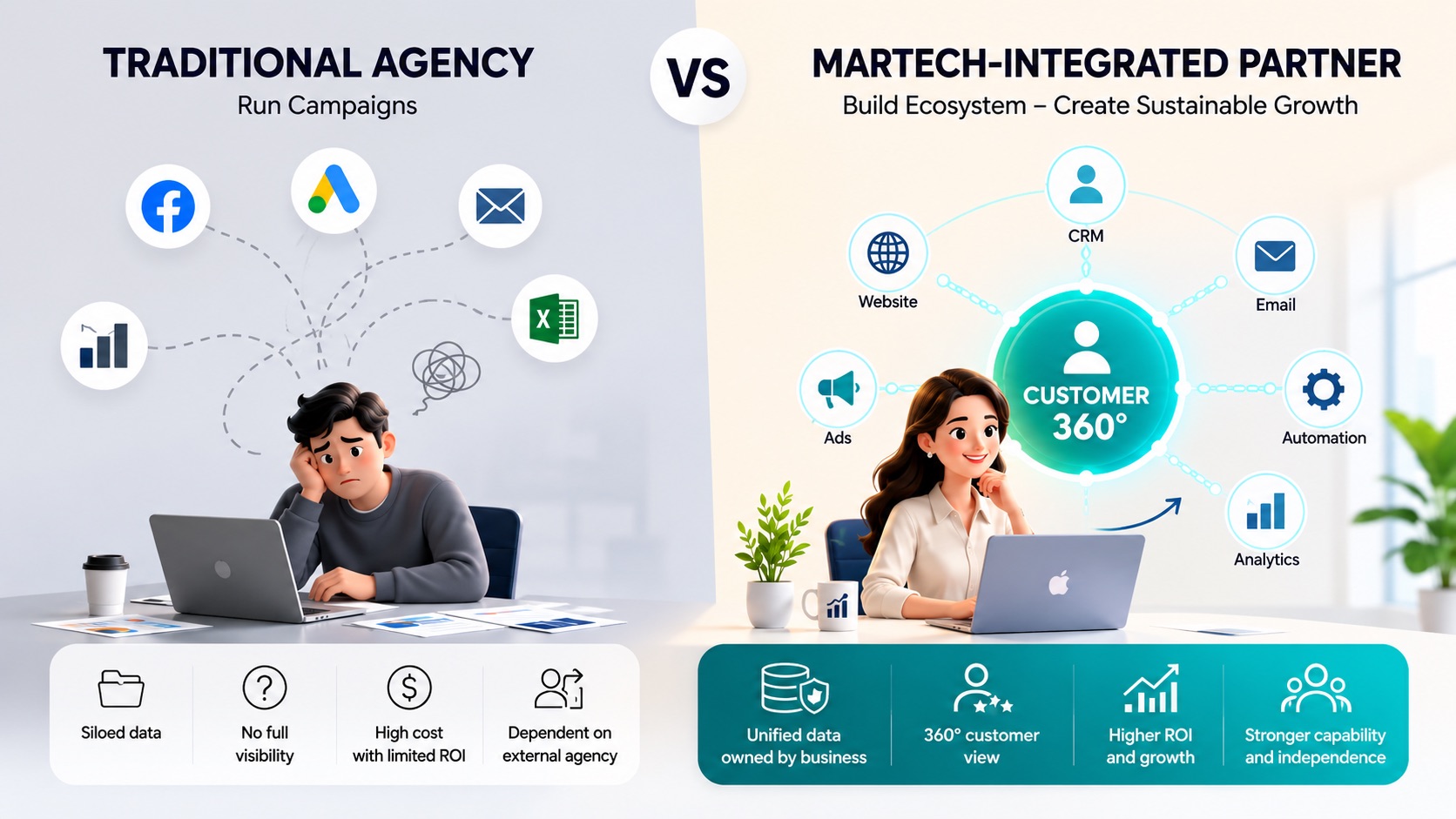 Comparison of traditional digital marketing agency vs martech consulting partner model in Vietnam
